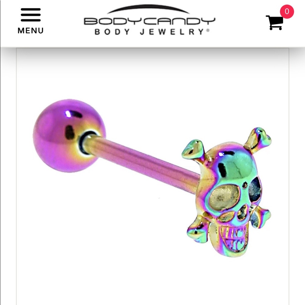 Body Candy Rainbow Titanium Anodized 3-D Skull Crossbones Barbell Tongue Ring
